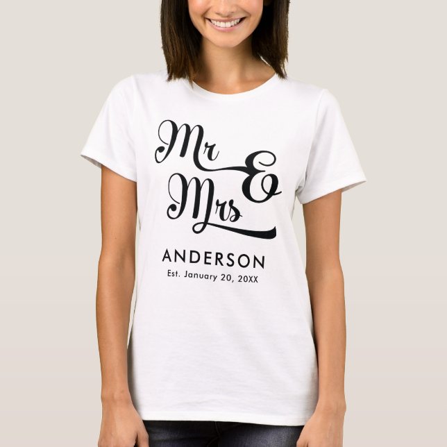 T-shirt Mariage ou M. et Mme d'anniversaire. Votre nom de (Devant)