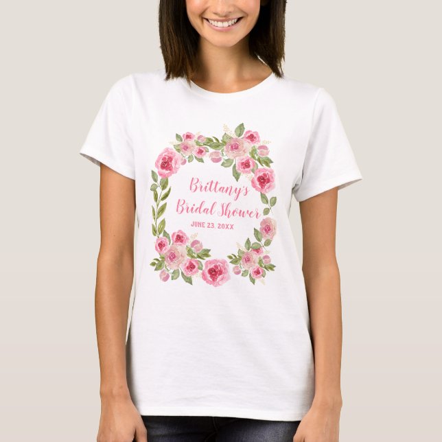 T-shirt Mariage personnalisé Fleurs de roses sauvages rose (Devant)