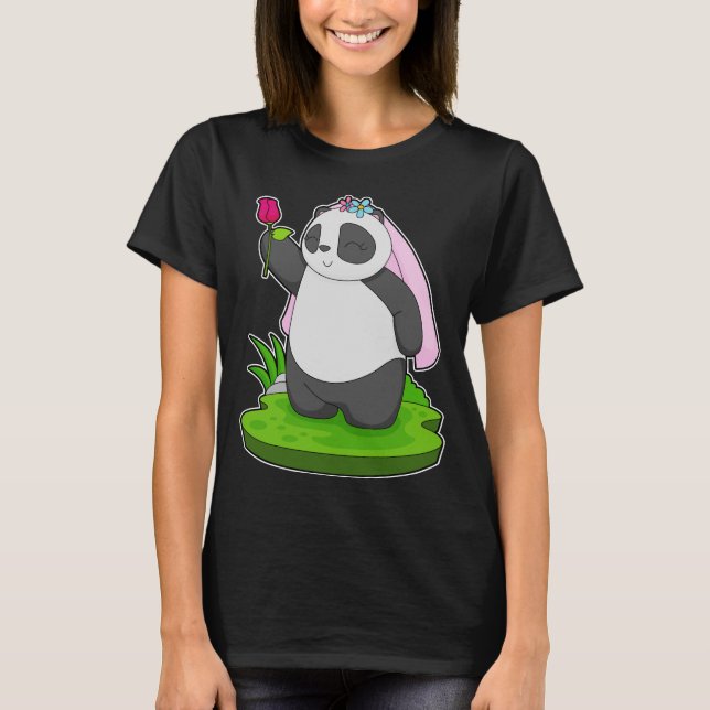 T-shirt Mariage Rose la mariée panda (Devant)