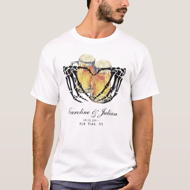 T-shirt Mariage sous le signe de la bière Skeleton Hands S (Devant)