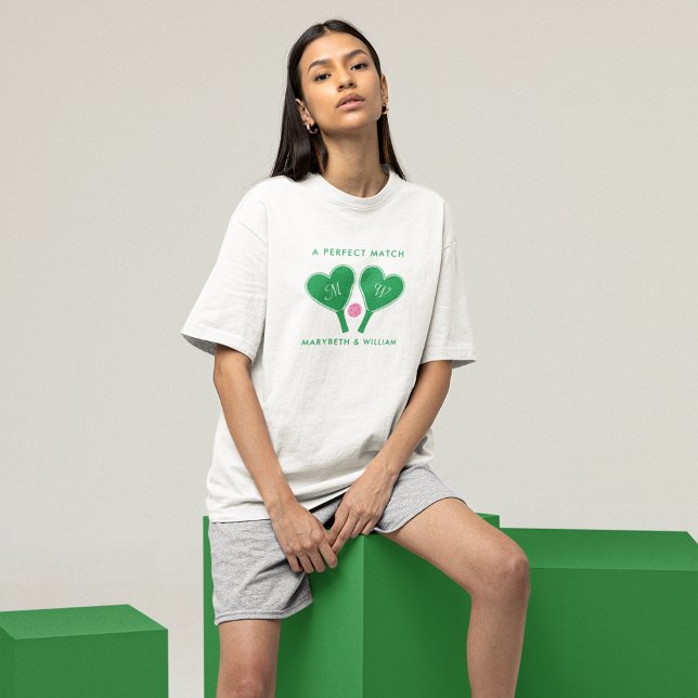T-shirt Mariage Vert et Rose Préparatoire Pickleball (Créateur téléchargé)