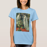 T-shirt Mariage vintage, Mariée et Salle avec Menorah<br><div class="desc">Illustration vintage image de cérémonie d'amour et de romance mariage montrant un couple se marier dans une belle synagogue avec vitraux,  fleurs et une menorah à sept branches. La mariée porte une longue robe blanche mariage et le marié est beau dans son smoking.</div>