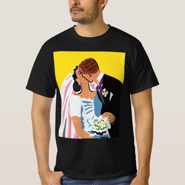 T-shirt Mariage Vintage, Mariés s'embrassant (Devant)