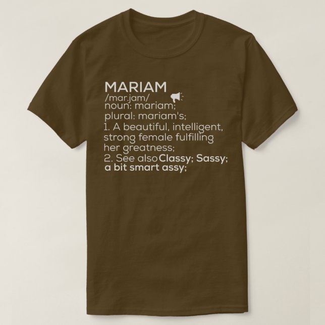 T-shirt Mariam Nom Mariam Définition Mariam Femme Nom M (Design devant)
