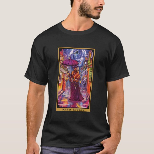 T-shirt Marie Laveau Justice Tarot Card Voodoo Witch New O (Devant)