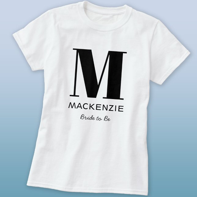 T-shirt Mariée à être le nom du monogramme (Bride to Be personalize monogram initial name t-shirt for bachelorette, hen party or bridal showers)