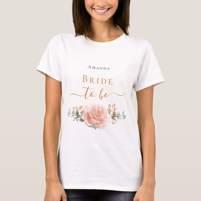 T-shirt Mariée à être rose or fleuri eucalyptus vert (Devant)