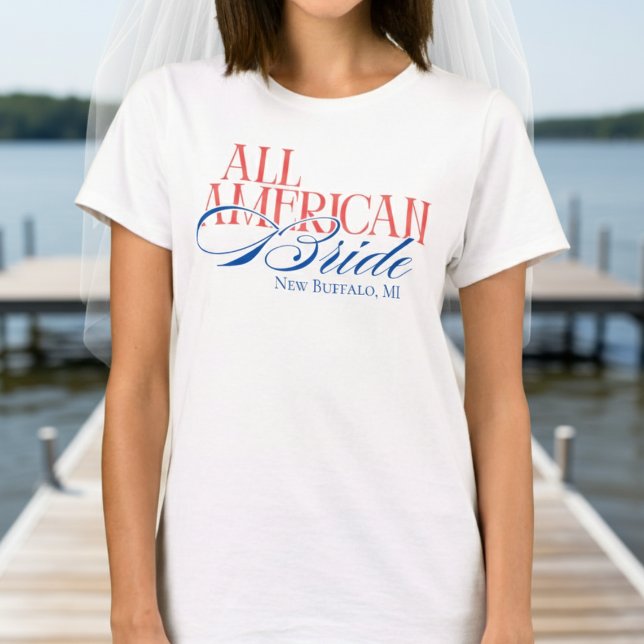 T-shirt Mariée Américaine de Luxe Enterrement de Vie de Je (Celebrate the bride with stars, stripes, and sunshine with this Luxury Script All American Bride!)