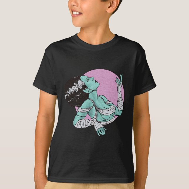 T-shirt Mariée De Frankenstein Halloween Rose Rétro (Devant)