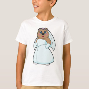 T-shirt Mariée Ours avec Couronne de Fleurs