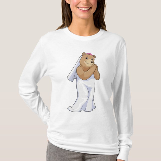 T-shirt Mariée ours avec voile (Devant)