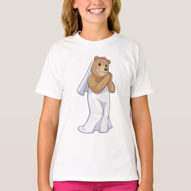 T-shirt Mariée ours avec voile (Devant)