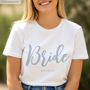 T-shirt Mariée Personnalisé Nom Bleu Poussiéreux