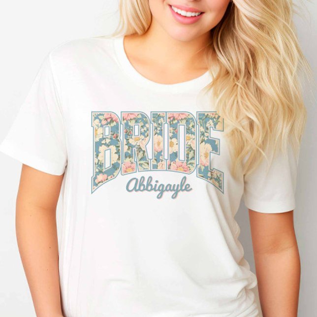 T-shirt Mariée Skyline Blue Retro Floral (Créateur téléchargé)