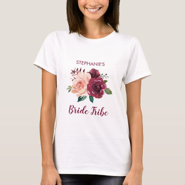 T-shirt Mariée Tribe Floral Blush rose Bourgogne Rose (Devant)