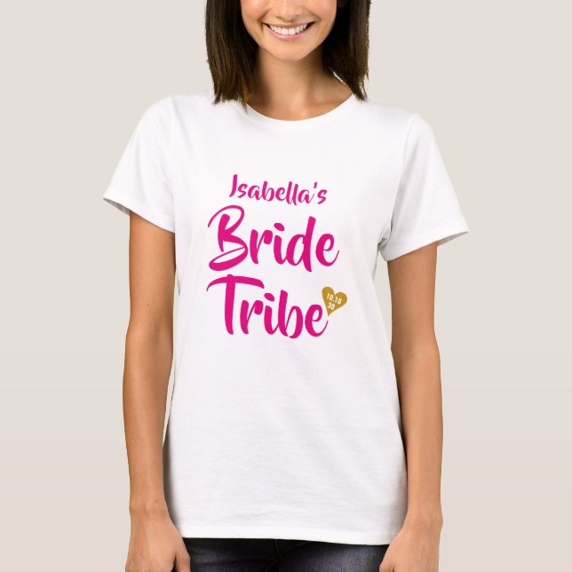 T-shirt Mariée Tribe Gold Date Coeur Personnalisé (Devant)