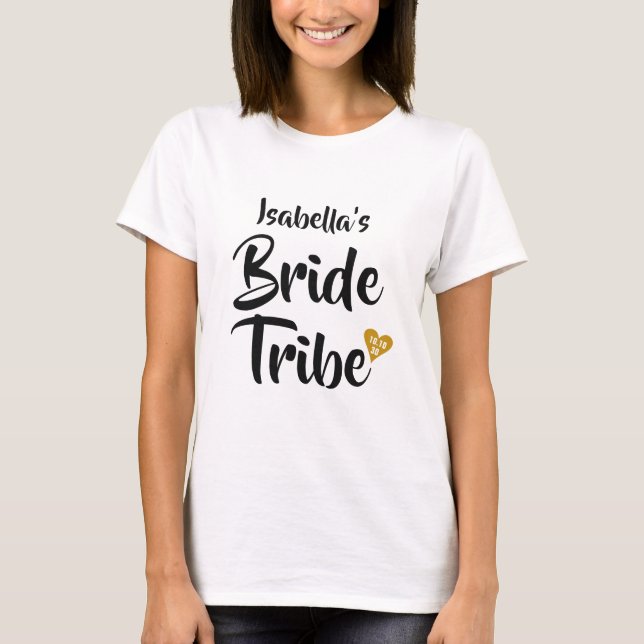 T-shirt Mariée Tribe Gold Date Coeur Personnalisé (Devant)