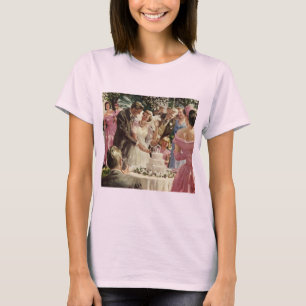 T-shirt Mariés de mariage vintage coupent le gâteau