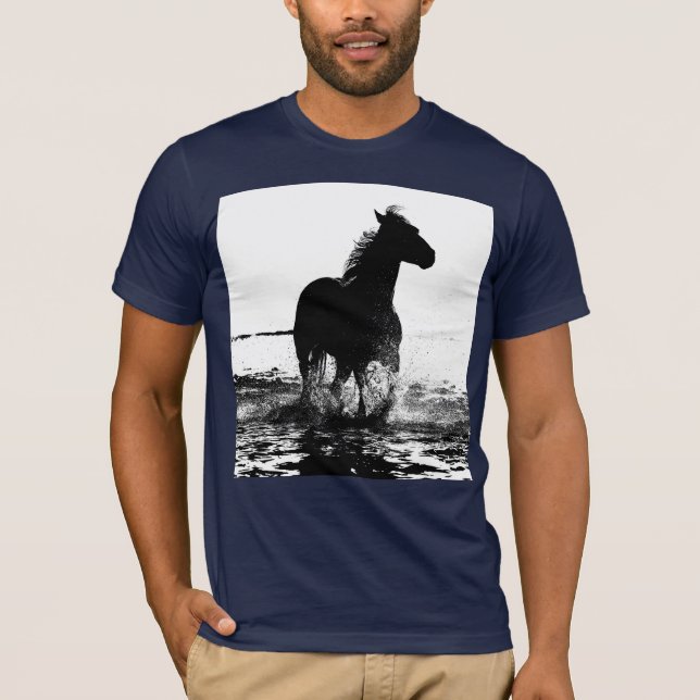 T-shirt Marine Bleu Élégant Moderne Cheval Pop Art (Devant)