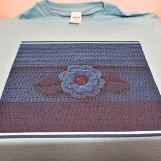 T-shirt Marine Royal Deep Blue Flower Artisan Crochet Impr (Créateur téléchargé)