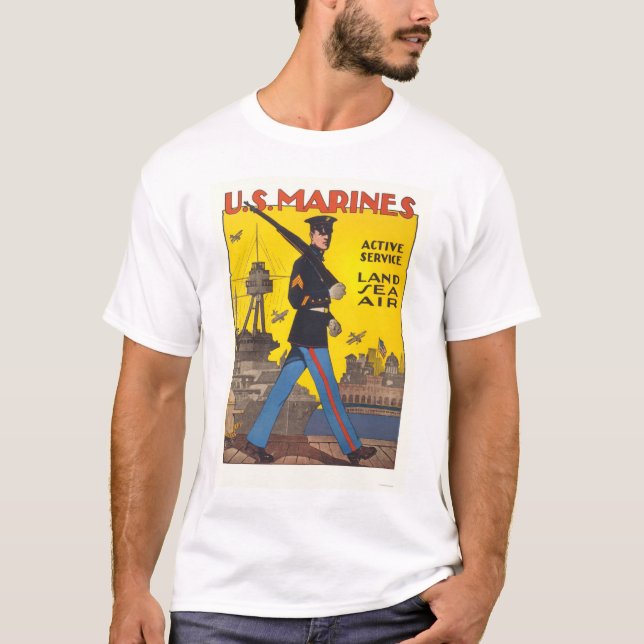 T-shirt Marines - service actif - terre, mer, air (Devant)