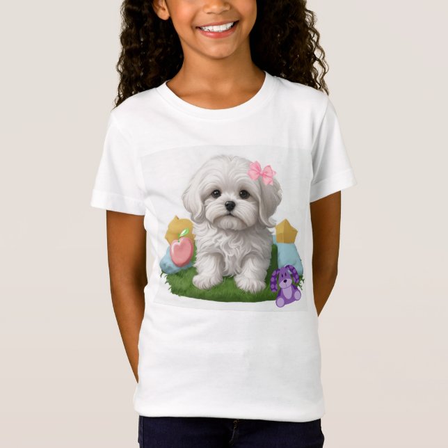 T-Shirt Marionnette maltaise assise avec ses jouets (Devant)