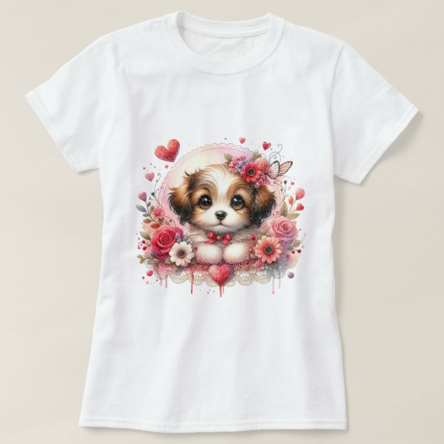 T-shirt Marionnette sucrée aux coeurs floraux (Design devant)