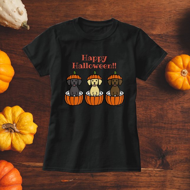 T-shirt Marionnettes et Citrouilles du Labrador d'Hallowee (Happy Halloween Labrador Puppies T-shirt for Labrador Owners.  Cute Labrador Cartoon Design.)