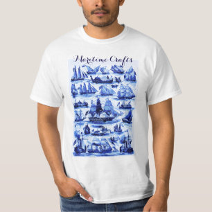 T-shirt MARITIME, NAVIRES VINTAGES, NAVIRES À VOILE, Bleu 
