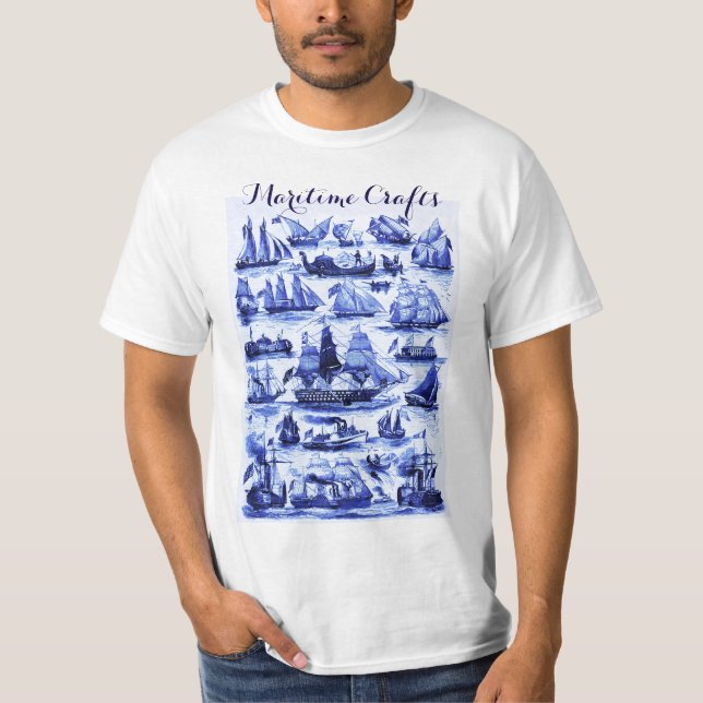 T-shirt MARITIME, NAVIRES VINTAGES, NAVIRES À VOILE, Bleu  (Devant)