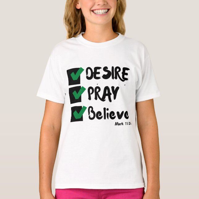 T-shirt Mark 11:24 KJV Bible Ecriture de fille (Devant)