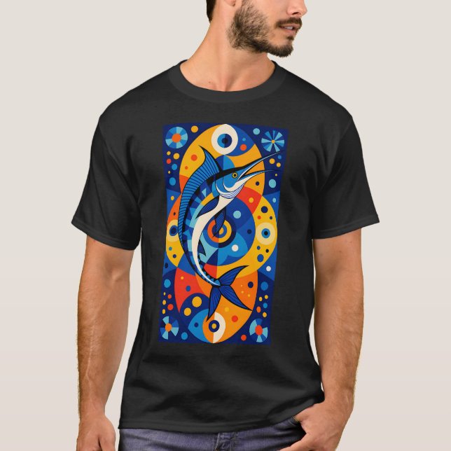 T-shirt Marlin Bleu Coloré Géométrique Moderne (Devant)