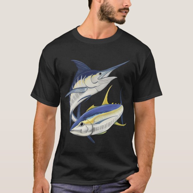 T-shirt Marlin bleu et thon jaune (Devant)