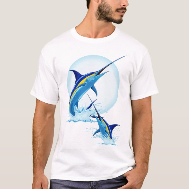 T-shirt Marlin Bleu Jaillissant de l'Océan (Devant)