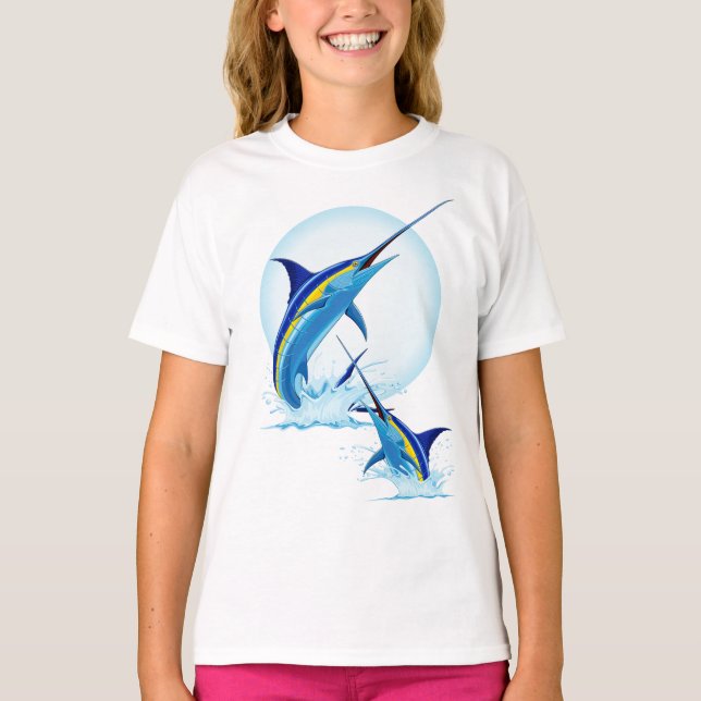 T-shirt Marlin Bleu Jaillissant de l'Océan (Devant)