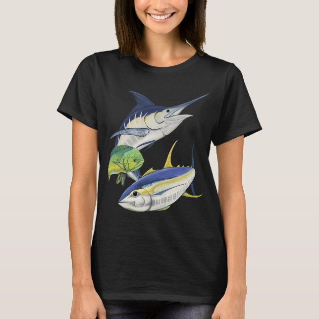 T-shirt Marlin bleu, thon et coryphène (Devant)