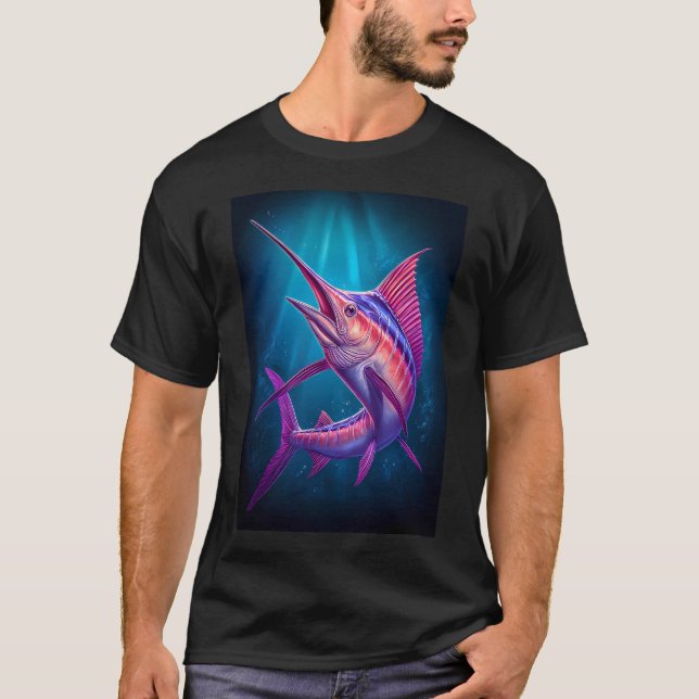T-shirt Marlin dans l'eau bleu profond (Devant)