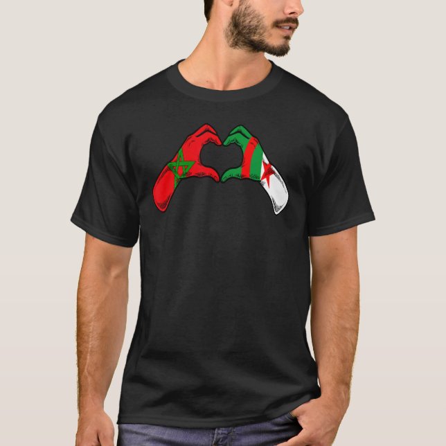 T-shirt Maroc Algérie Drapeau - Coeur algérien marocain (Devant)