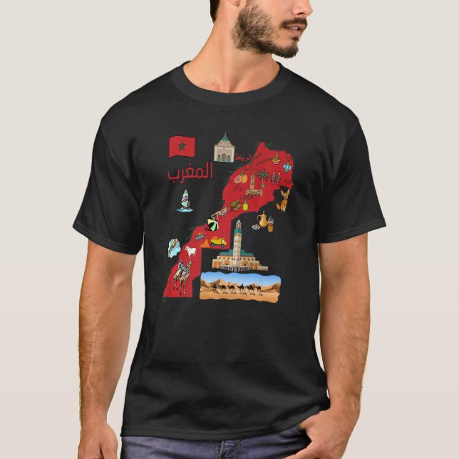 T-shirt Maroc Carte Des Grandes Villes En Arabe Destina To (Devant)