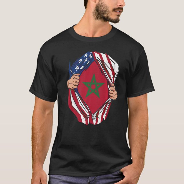 T-shirt Maroc Drapeau Fierté Amérique USA Drapeau Racines  (Devant)
