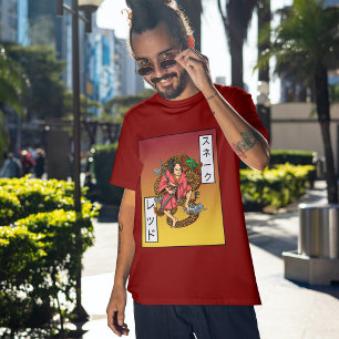 T-shirt Maroon Vintage Dragon Chinois Et Samurai Katana