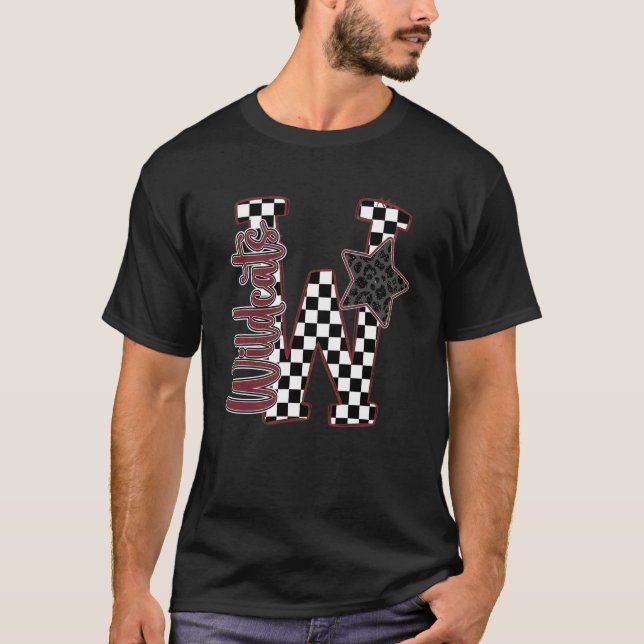 T-shirt Maroon Wildcats Checkered Print Star Leopard Schoo (Devant)