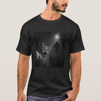 T-shirt Marrant Halloween Chat Effrayé Selfie Loup-Garou A