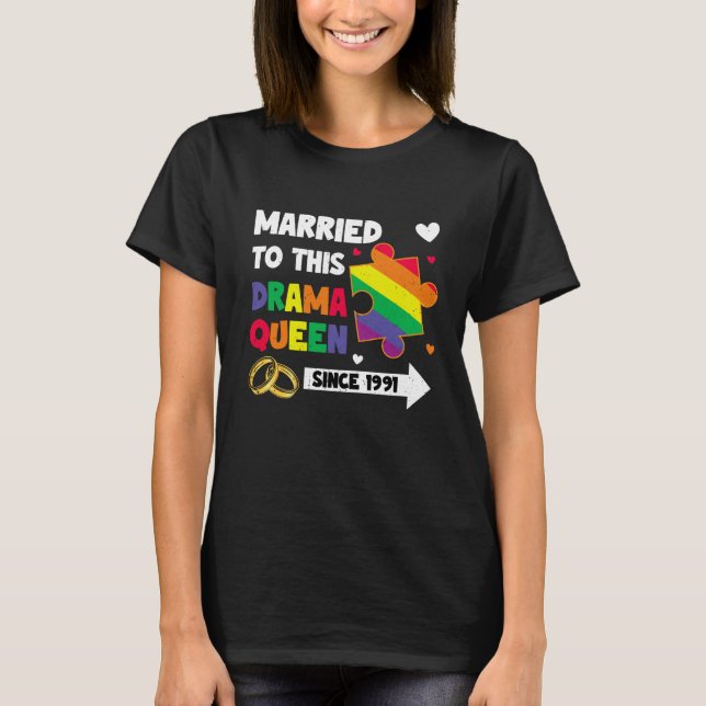 T-shirt Married Since 1991 LGBT Wedding Lesbian Gay Couple (Devant)
