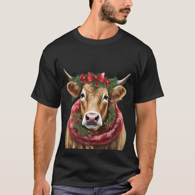 T-shirt marron de vache de noël (Devant)