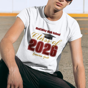 T-shirt Marron Or Classe 2026 Diplômé Personnalisé