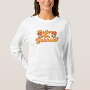 T-shirt Marron Orange Croyez en Vous-Même Manches Longues