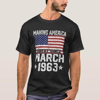 T-shirt Mars 1963 Drapeau Américain 58E Cadeaux Anniversai