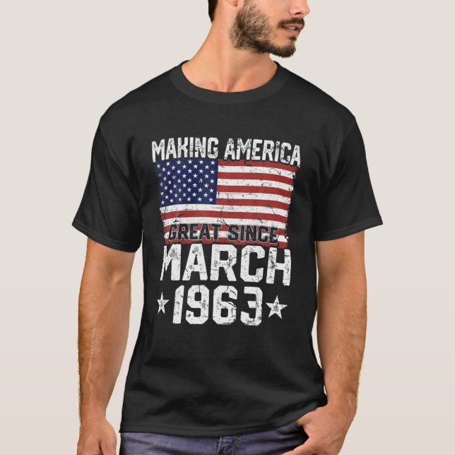 T-shirt Mars 1963 Drapeau Américain 58E Cadeaux Anniversai (Devant)