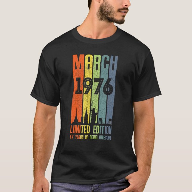 T-shirt Mars 1976 47 Anniversaire 47 Anniversaire 1976 Ann (Devant)